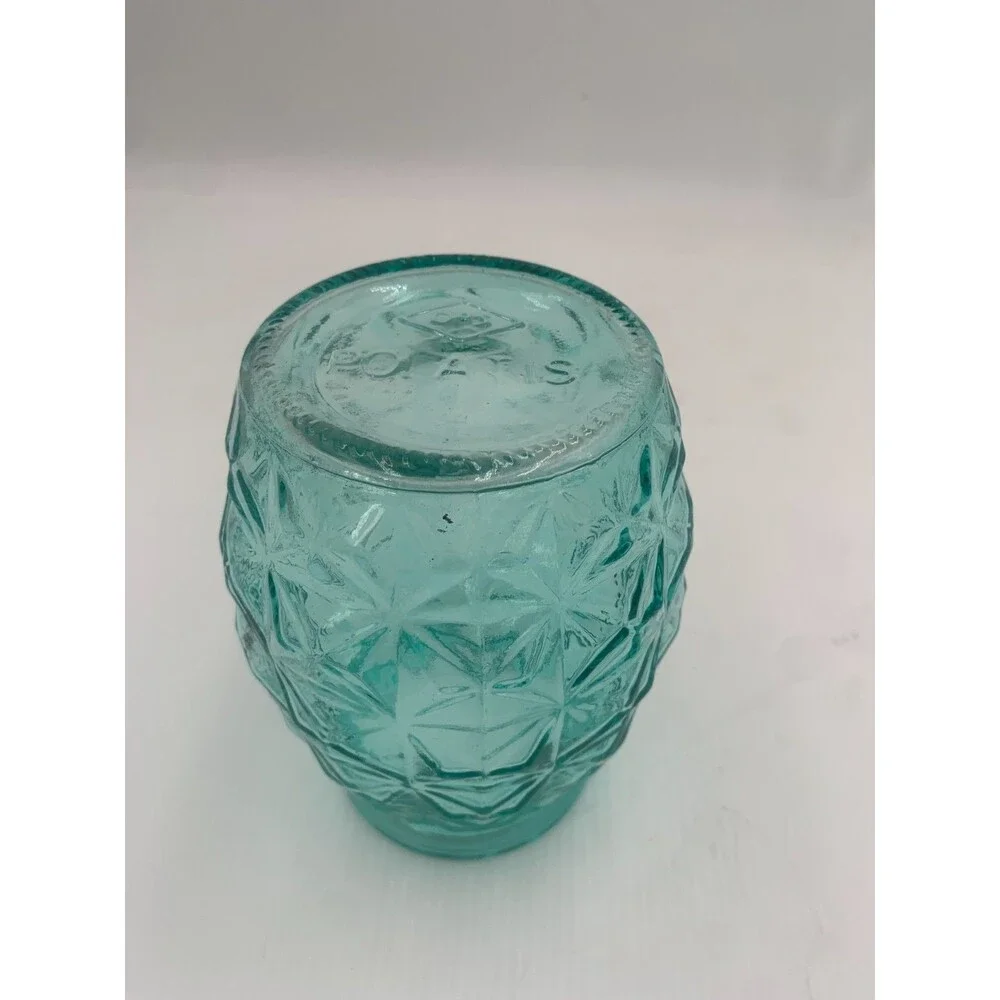 Vintage Polatis Glass Aquamarine Pineapple Jar/Vase/Candle Holder Coastal Decor